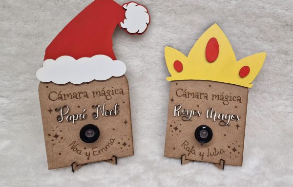 Cámara vigilancia papa noel o reyes magos madera + certificado