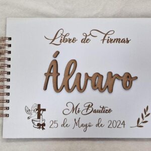 Libro de Firmas con Portada en madera y nombre en relieve